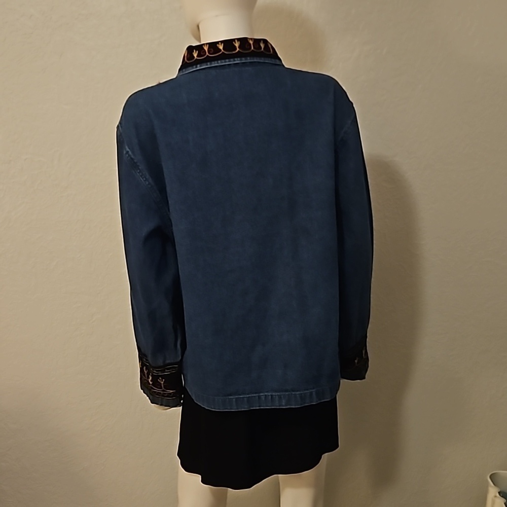 VTG TANTRUMS 1990s Denim Brocade Ribbon Embroidered Button Down Festival Shacket - Picture 6 of 8